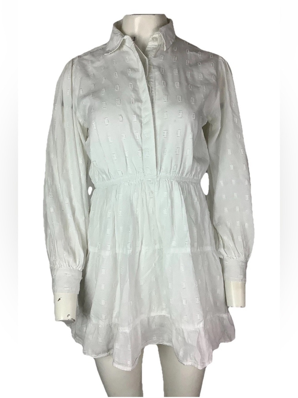 Sim & Sam Sz S 100% Cotton Mini Boho Western Peasant Tiered Dress White